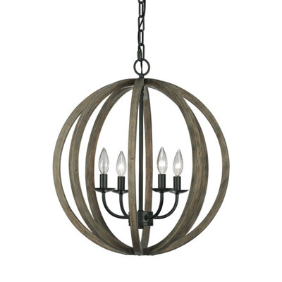 Elstead Allier 4 Light Spherical Cage Ceiling Pendant Dark WoodAntique IronE14 from B&Q