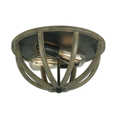 Elstead Allier 2 Light Ceiling Flush Light Dark WoodAntique IronE27 from B&Q