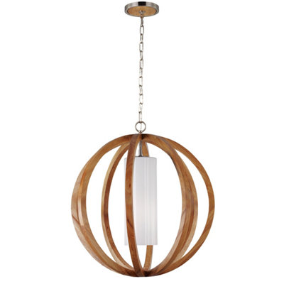 Elstead Allier 1 Light Large Spherical Cage Ceiling Pendant Brushed SteelLight WoodE27 from B&Q