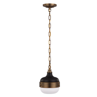 B&Q -  Elstead Cadence 1 Light Dome Ceiling Mini Pendant Antique BrassBlackE27