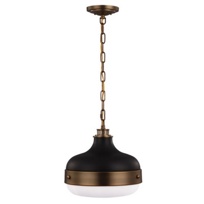 B&Q -  Elstead Cadence 2 Light Dome Ceiling Pendant Antique BrassBlackE27