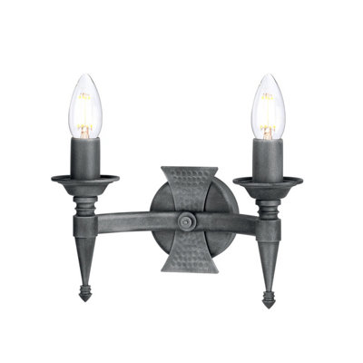 Elstead Saxon 2 Light Indoor Candle Wall Light Black SilverE14 from B&Q