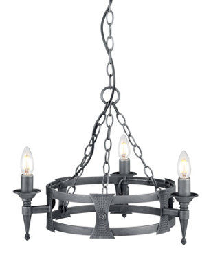 Elstead Saxon Chandelier 3 Light BlackSilver FinishE14
