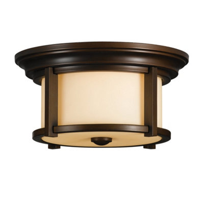 Luminosa Lighting Elstead Merrill 2 Light Outdoor Flush Mount Ceiling Light Heritage Bronze Ip44E27