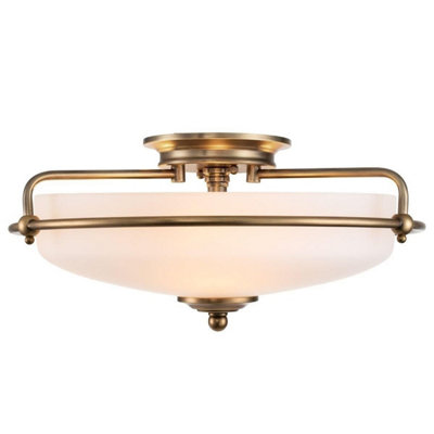 Luminosa Lighting Elstead Quoizel Griffin Bowl Semi Flush Ceiling Light Weathered Brass from B&Q