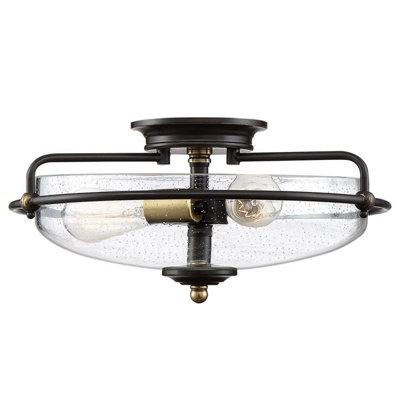 Luminosa Lighting Elstead Quoizel Griffin Bowl Semi Flush Ceiling Light Palladian Bronze With Weathered Brass Accents