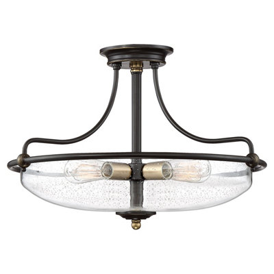 Luminosa Lighting Elstead Quoizel Griffin Bowl Semi Flush Ceiling Light Palladian Bronze With Weathered Brass Accents