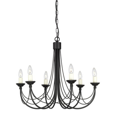 Elstead Carisbrooke 6 Light Multi Arm Chandelier Black FinishGlass Shades Not IncludedE14 from B&Q