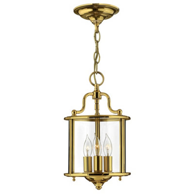 Elstead Gentry 3 Light Small Ceiling Lantern Pendant Polished BrassE14