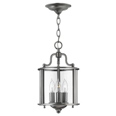 Luminosa Ing Elstead Gentry 3 Small Ceiling Lantern Pendant Pewter, E14 Light
