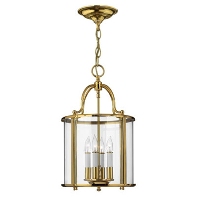 Luminosa Ing Elstead Gentry 4 Medium Ceiling Lantern Pendant Polished Brass, E14 Light