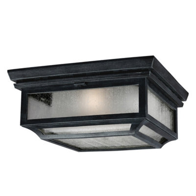 Elstead Shepherd 2 Light Bathroom Flush Mount Ceiling Light Dark Zinc Ip44E27