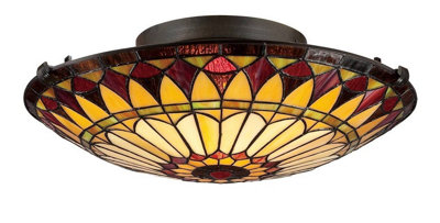 Elstead West End 2 Light Flush Ceiling Light Vintage BronzeTiffany GlassE27 from B&Q