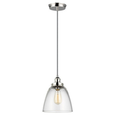 Elstead Baskin 1 Light Dome Ceiling Pendant Polished NickelE27 from B&Q
