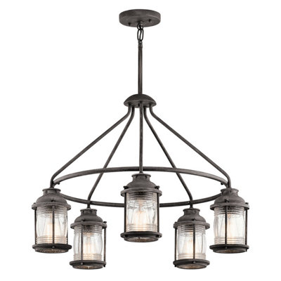 Elstead Ashland Bay 5 Light Outdoor Chandelier Pendant Lighting Zinc Ip44E27