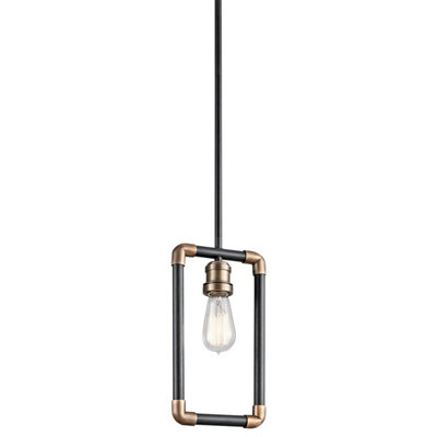 Elstead Imahn 1 Light Mini Ceiling Pendant Light BlackNatural BrassE27 from B&Q