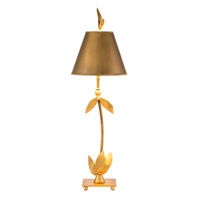 Elstead Red Bell 1 Light Table Lamp Gold Leaf Floral Leaves DesignE27 from B&Q
