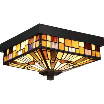 Elstead Inglenook Outdoor 2 Light Tiffany Flush MountBronze FinishE27 from B&Q