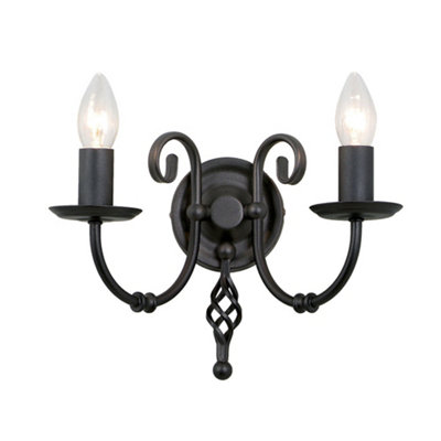 Elstead Artisan 2 Light Indoor Candle Wall Light BlackE14