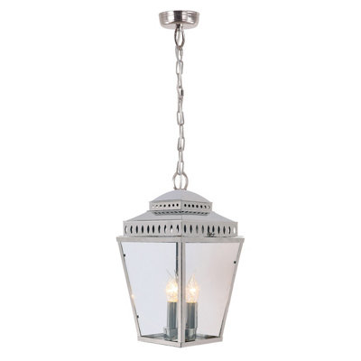 Luminosa Lighting Elstead Mansion House 3 Light Outdoor Ceiling Chain Lantern Polished Nickel Ip44E14 from B&Q