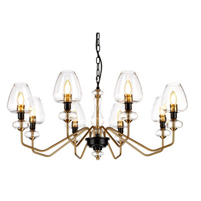 Elstead Armand 8 Light ChandelierAged BrassGlass Shade from B&Q