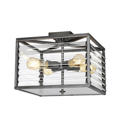 Luminosa Lighting Elstead Louvre 4 Light Flush Light Gunmetal Paint Finish from B&Q