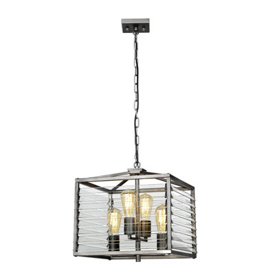Luminosa Lighting Elstead Louvre 4 Light Pendant Gunmetal Paint Finish from B&Q