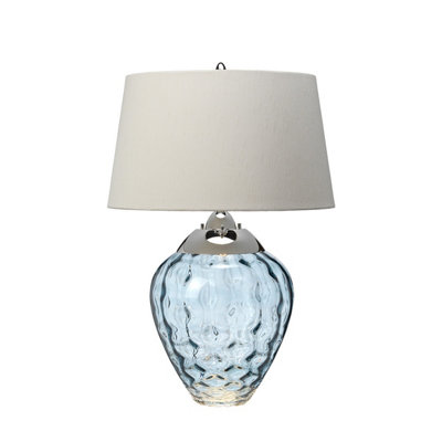 Luminosa Lighting Elstead Samara Table Lamp Metal Work Polished NickelLight Blue Glass from B&Q
