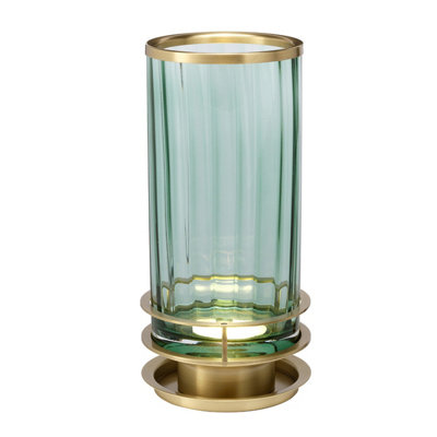 Luminosa Lighting Elstead Arno Table Lamp Metalwork Aged BrassGreen Glass from B&Q