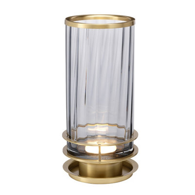 Luminosa Lighting Elstead Arno Table Lamp Metalwork Aged BrassSmoked Glass from B&Q