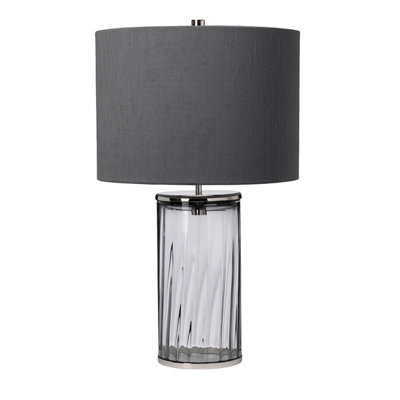 B&Q -  Elstead Reno Table Lamp Metalwork Polished NickelSmoked Glass