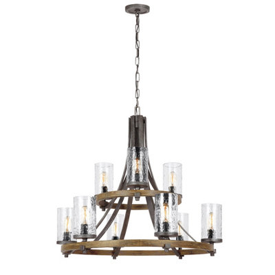 Luminosa Lighting Elstead Feiss Angelo 9 Light Chandelier Weathered Oak from B&Q