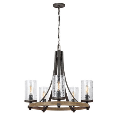 Luminosa Lighting Elstead Feiss Angelo 5 Light Chandelier Weathered Oak from B&Q