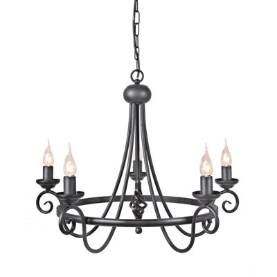 Elstead Harlech 5 Light Chandelier Black Finish from B&Q
