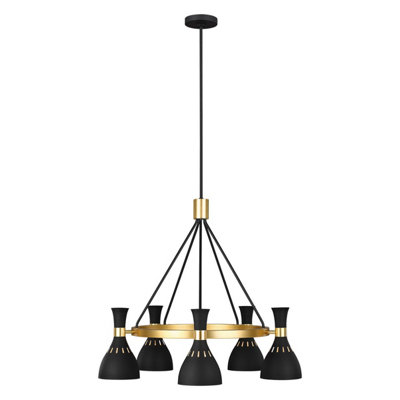 Elstead Joan 5 Light ChandelierMidnight BlackMidnight Black Burnished BrassE27 from B&Q