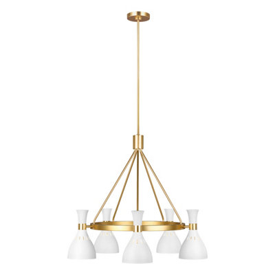 Elstead Joan 5 Light ChandelierMatt WhiteMatt White Burnished BrassE27 from B&Q