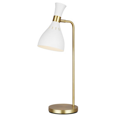 Elstead Joan 1 Light Table LampMatt WhiteMatt White Burnished BrassE27 from B&Q