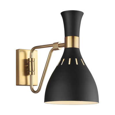 Elstead Joan 1 Light Dome Wall LightMidnight BlackBurnished BrassE27 from B&Q