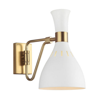 Elstead Joan 1 Light Dome Wall LightMatt WhiteBurnished BrassE27 from B&Q