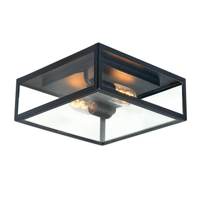 Luminosa Ing Elstead Lofoten Outdoor Flush Ceiling Flat, Ip44, E27 Light/Black