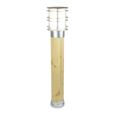 Elstead Stockholm Outdoor Large Bollard Natural Wood & Galvanized Ip65E27 from B&Q