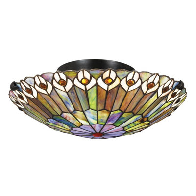 Luminosa Lighting Elstead Quoizel Watkins Ceiling Light Tiffany Style Valiant BronzeArt Glass Shade 2X E27 from B&Q