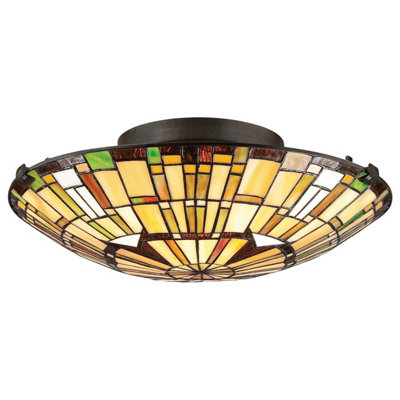 Luminosa Lighting Elstead Quoizel Reed Ceiling Light Tiffany Style Valiant BronzeArt Glass Shade 2X E27 from B&Q