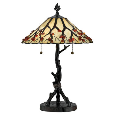 Luminosa Lighting Elstead Quoizel Whispering Table Lamp Tiffany Style Valiant BronzeArt Glass Shade 2X E27 from B&Q