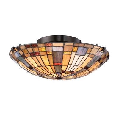 Luminosa Lighting Elstead Quoizel Inglenook Ceiling Light Tiffany Style Valiant BronzeArt Glass Shade 2X E27 from B&Q