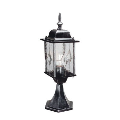 Elstead Wexford 1 Light Outdoor Pedestal Lantern Black Silver Ip43E27 from B&Q