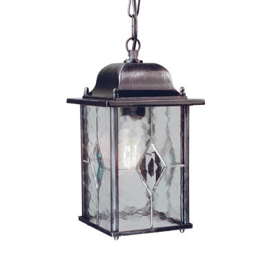 B&Q -  Elstead Wexford 1 Light Outdoor Ceiling Chain Lantern Black Silver Ip43E27