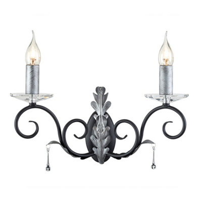 Elstead Amarilli 2 Light Indoor Candle Wall Light Black Floral Leaves Design E14