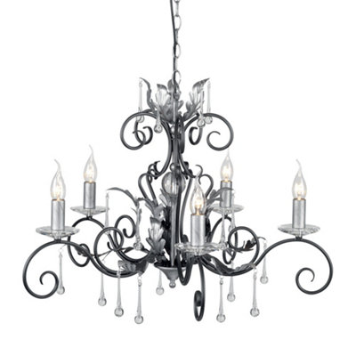 Luminosa Ing Elstead Amarilli 5 Chandelier Floral Leaves Design E14 Light/Black/Silver