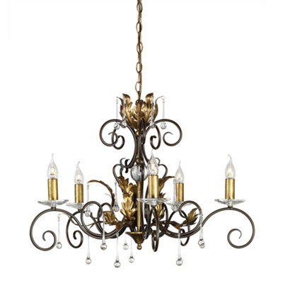 Luminosa Ing Elstead Amarilli 5 Chandelier Floral Leaves Design E14 Light/Bronze/Gold